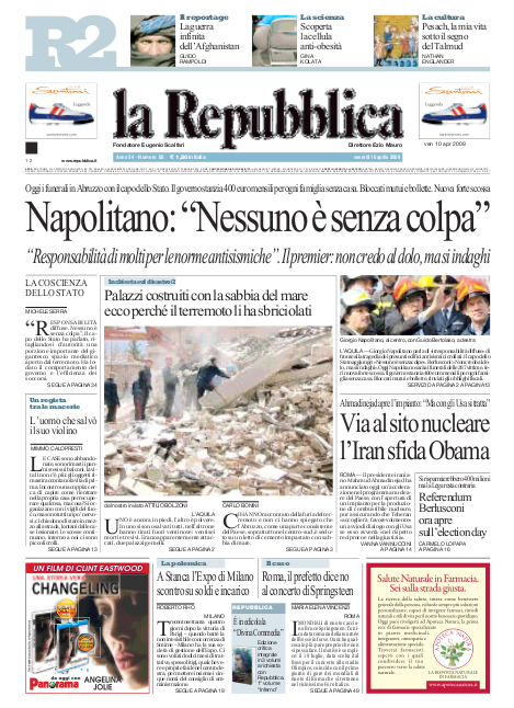 La Repubblica Venerdì 10/04/2009