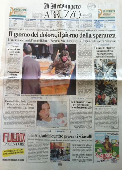 Il Messaggero edizione Abruzzo Sabato 11/04/2009