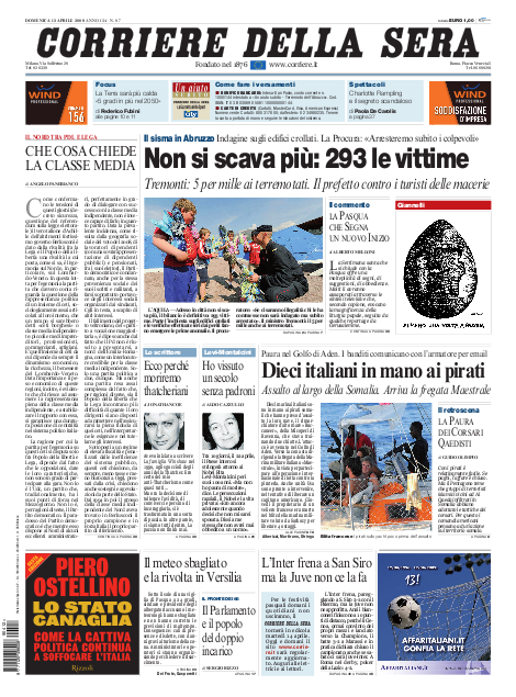 Corriere della sera Domenica 12/04/2009