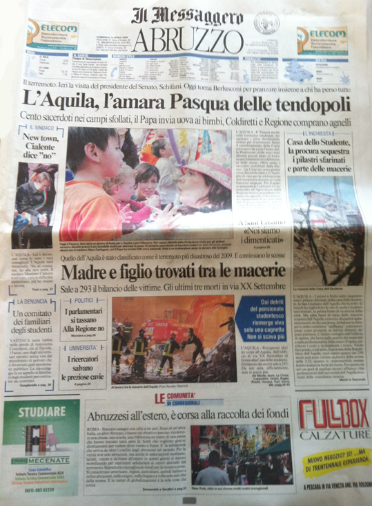 Il Messaggero edizione Abruzzo Domenica 12/04/2009