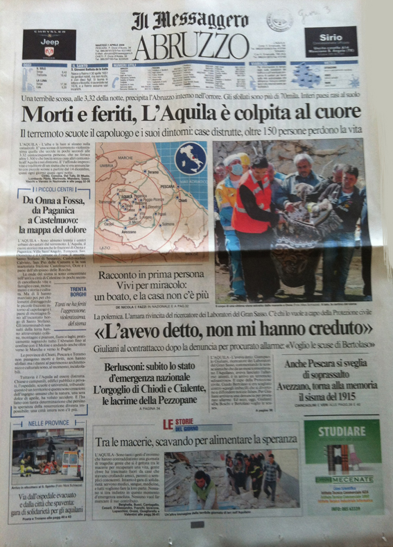 Il Messaggero edizione Abruzzo Martedì 7/04/2009