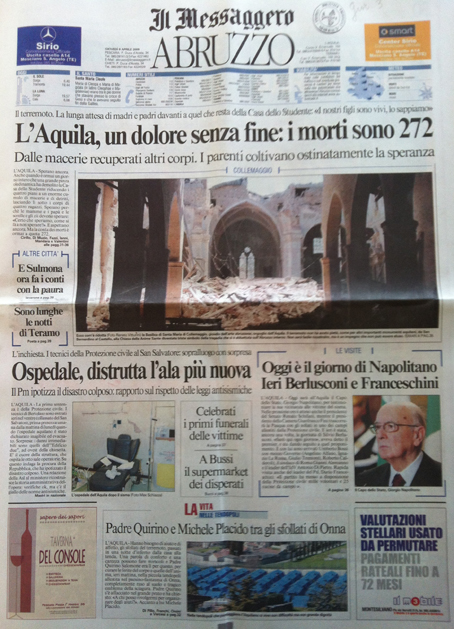 Il Messaggero edizione Abruzzo Giovedì 9/04/2009