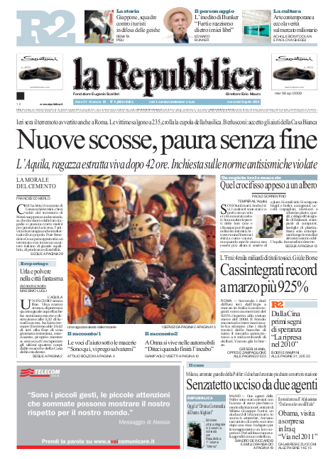 La Repubblica Mercoledì 8/04/2009